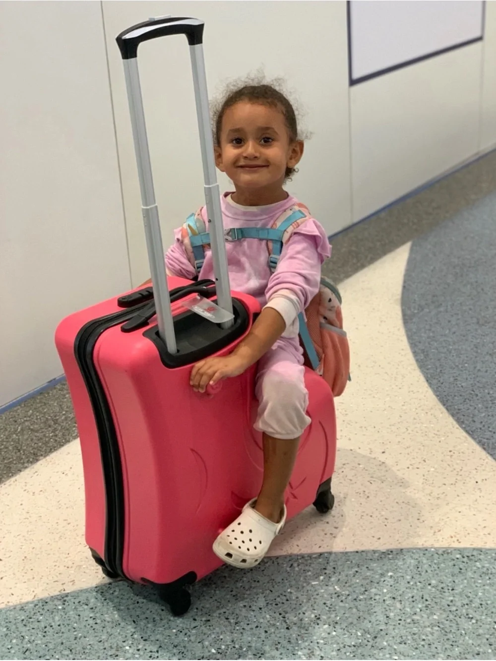 Kids Pink Rolling Scooter-Style Luggage